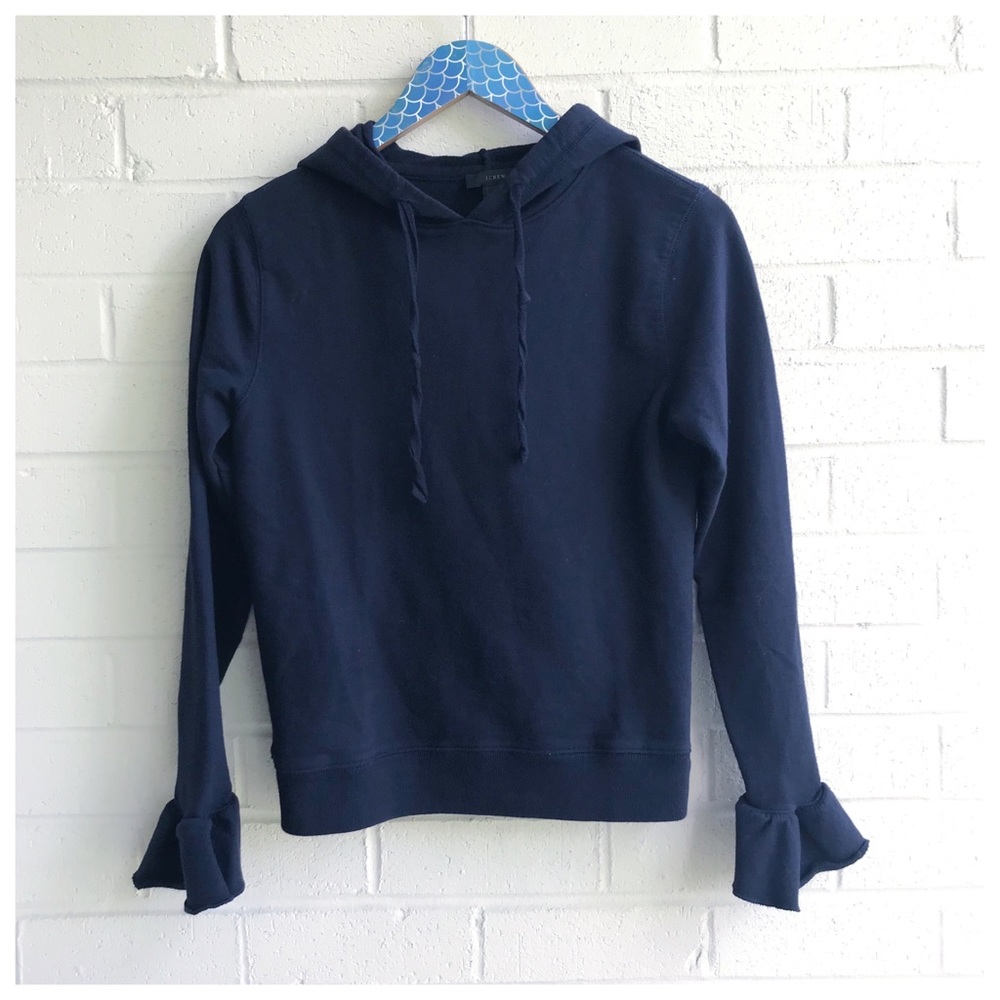 J. Crew Navy Blue Ruffle Cuff Hoodie small